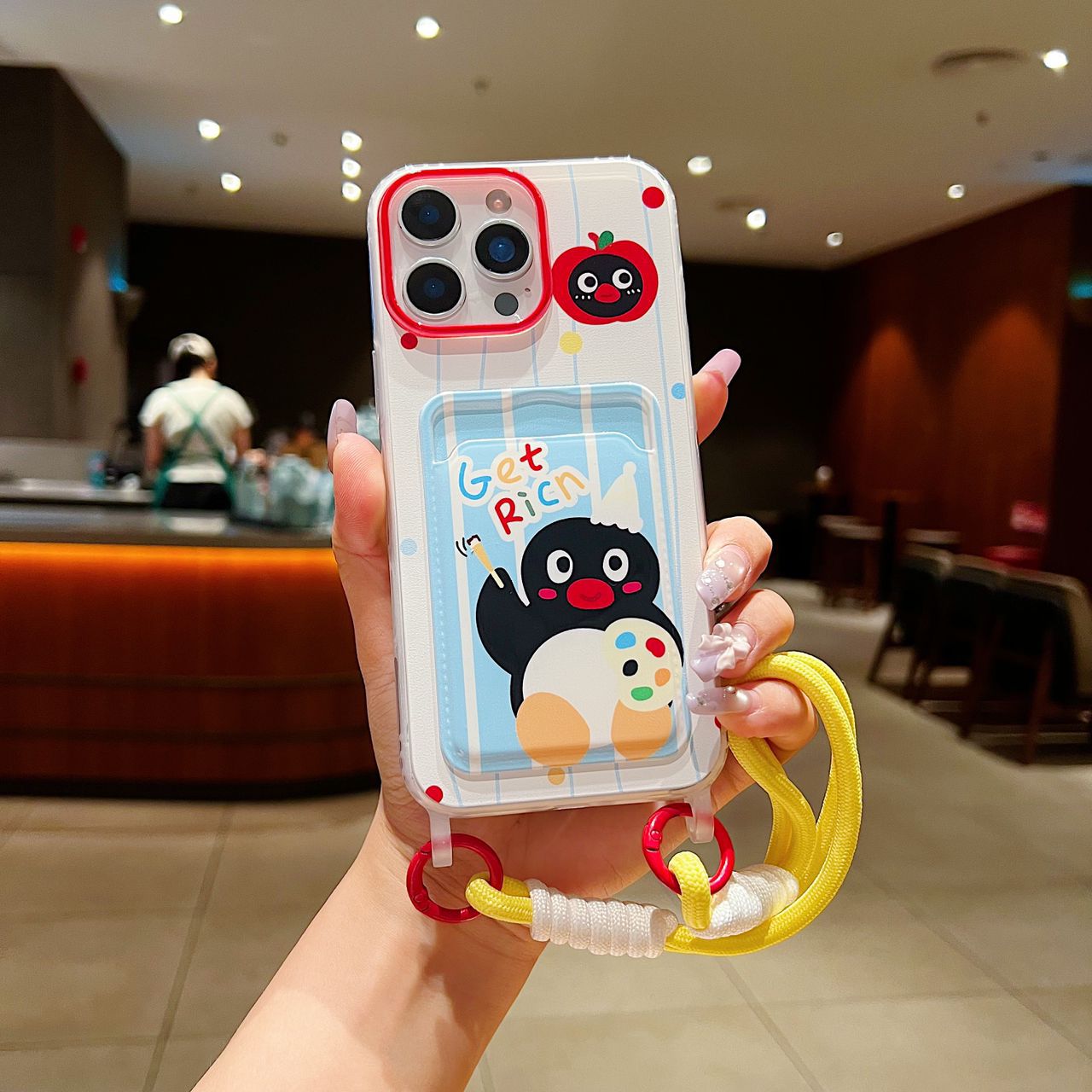 🐧 Get RICH iPhone Case with Pocket & Rope Charm