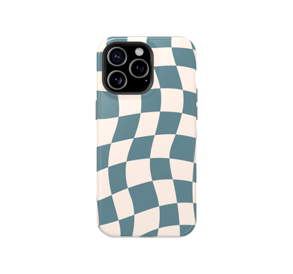 Teal Wave Check Phone Case