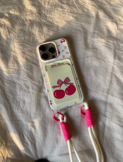 🍒 Cherry Kiss – iPhone Case with Pocket & Rope Charm