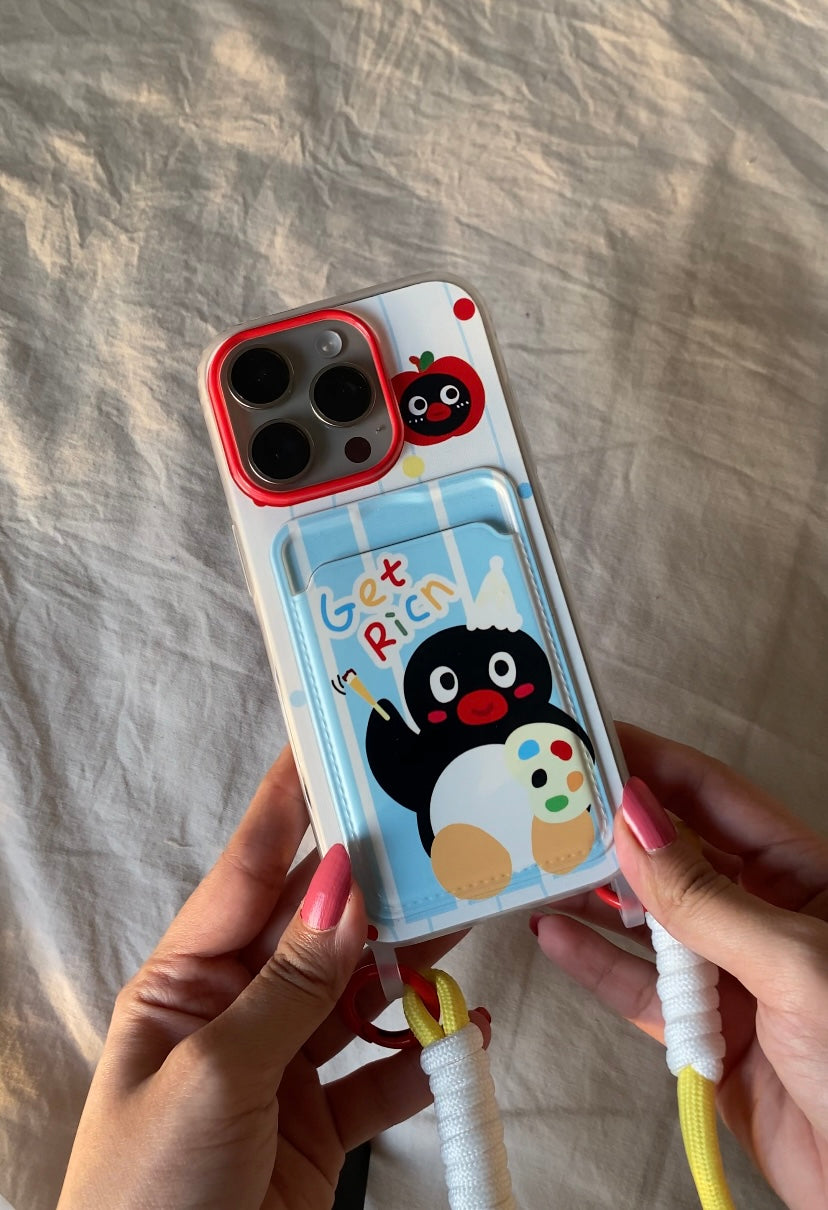 🐧 Get RICH iPhone Case with Pocket & Rope Charm