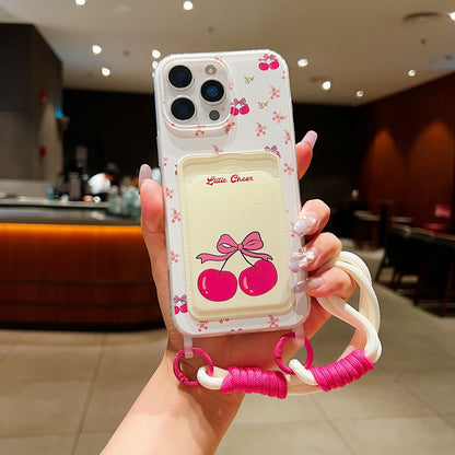 🍒 Cherry Kiss – iPhone Case with Pocket & Rope Charm